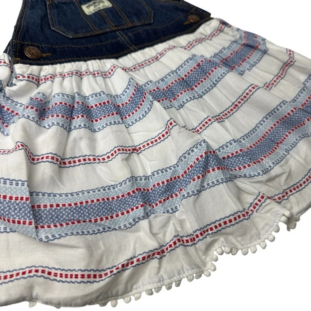 Osh Kosh Baby Girl's 3T Vestbak Bib Overall Dress Re White Blue 4th Of July Jean